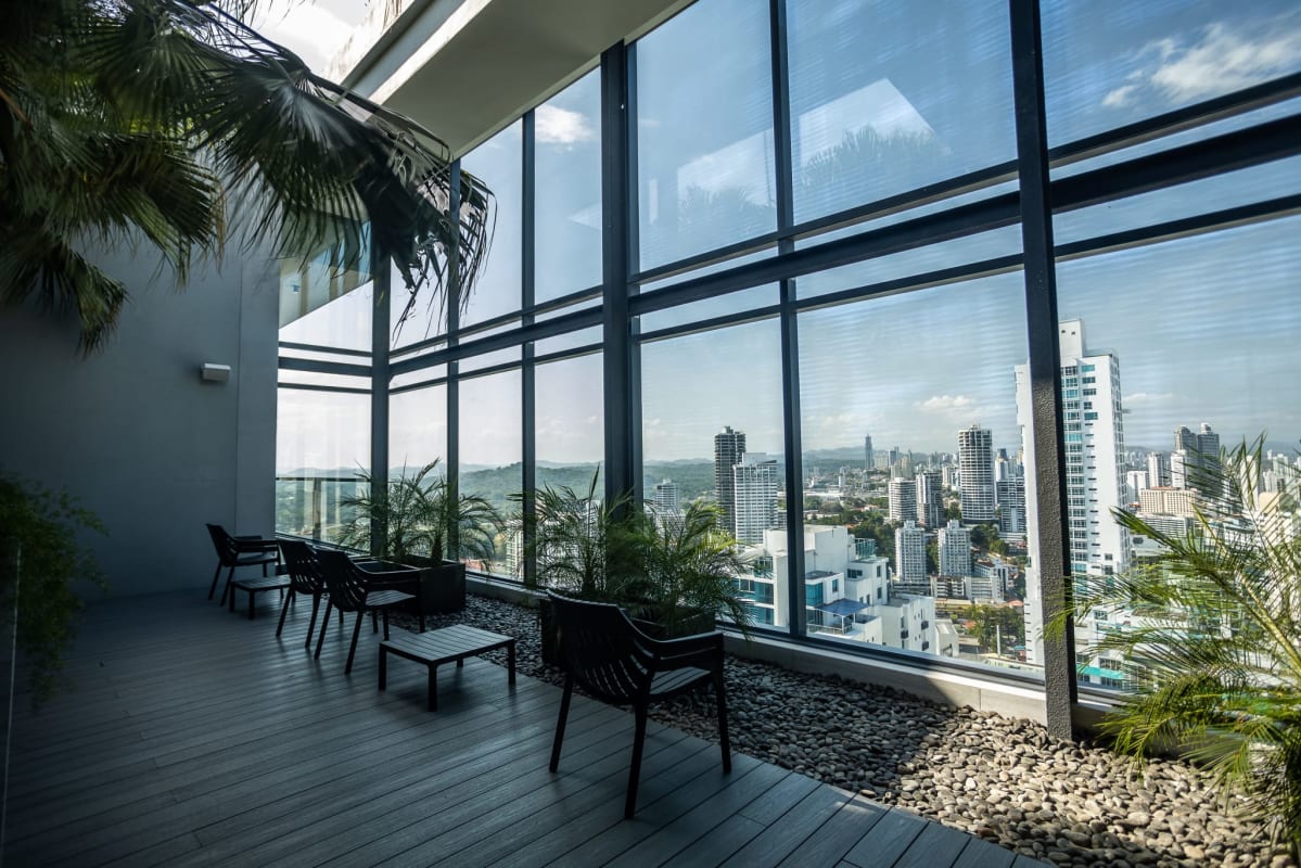 Modern sky terrace with city skyline views PH Nouvo Bella Vista Panama