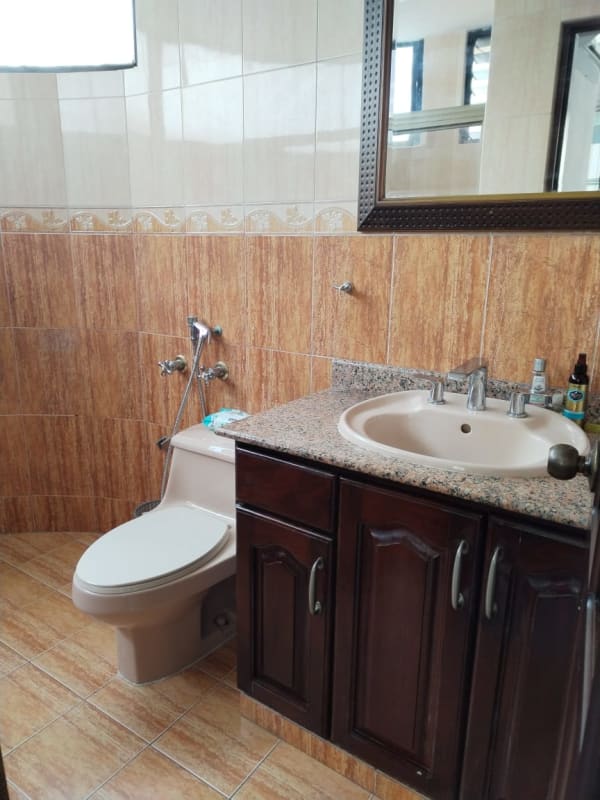 Bathroom featuring granite vanity and wood cabinet at PH San Francisco Panama