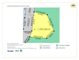 Official site plan showing 1,359.28 sqm lot boundaries in Altos del María