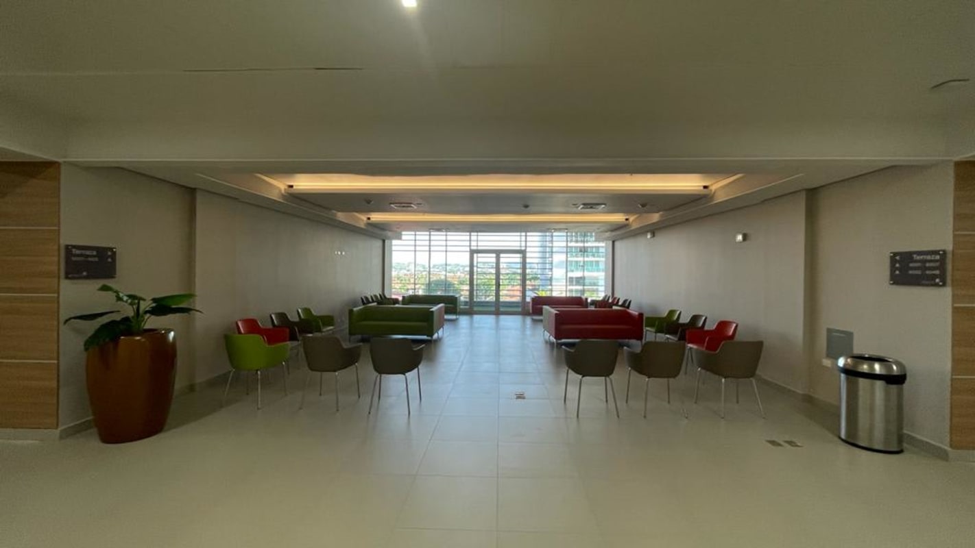Spacious lobby with natural light seating area Torre Arboleda Costa del Este Panama City