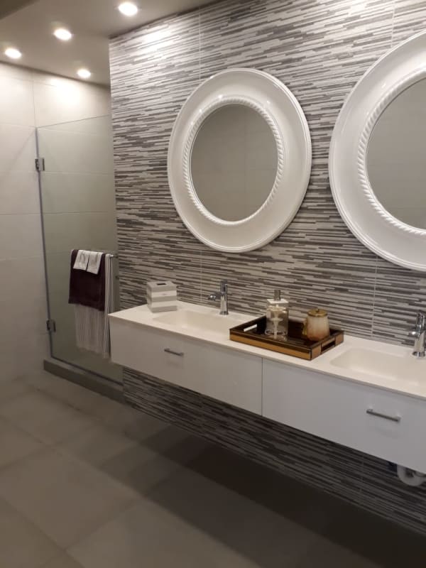 Contemporary bathroom double vanity mirrors apartment Panama City