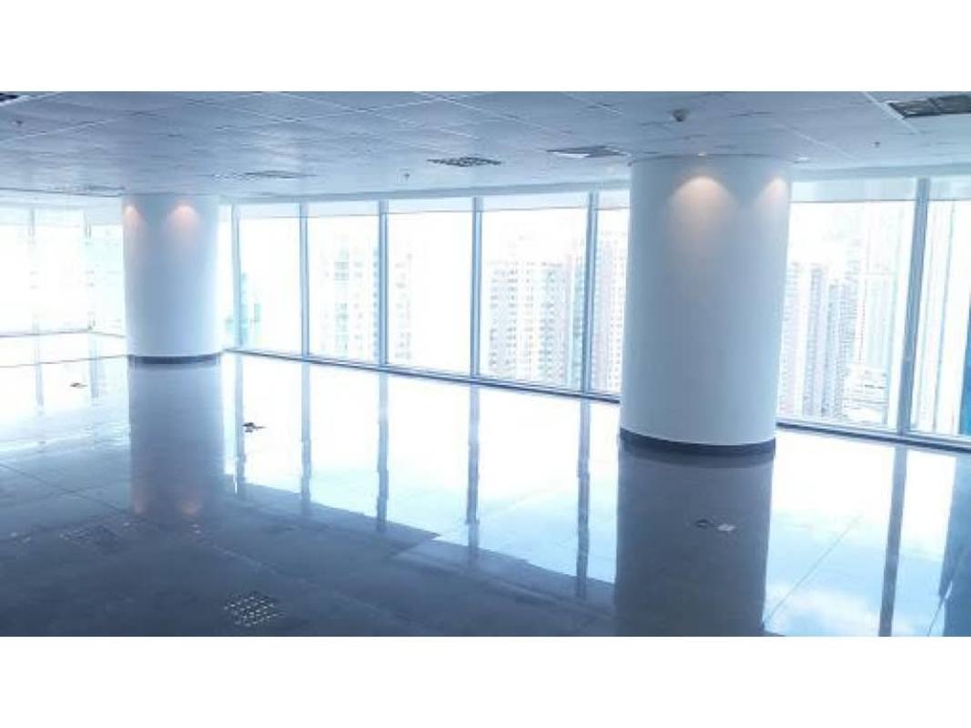 Office reception lobby glass walls bright interior Oceania Business Plaza Panama