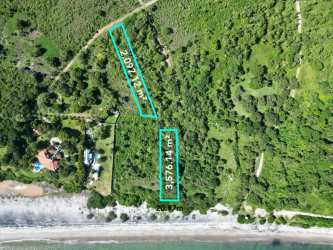 Aerial view of flat beachfront land surrounded by forest Haciendas Marinas El Higo Panama