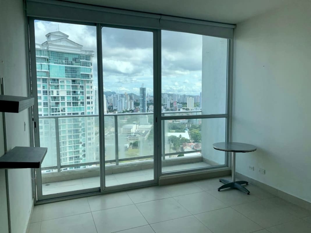 Loft apartment balcony with city skyline view in PH Ocean Aire Punta Pacifica Panama City