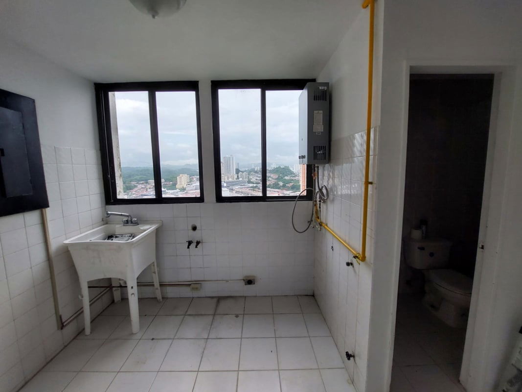 Bathroom with pedestal sink, mirror and shower area PH Pacific Hills Tower Panama