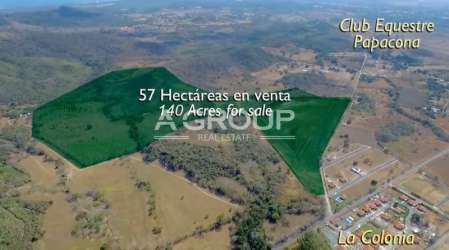 Marked outline of 50 hectare land parcel with nearby towns and ocean access in Panama Chame region