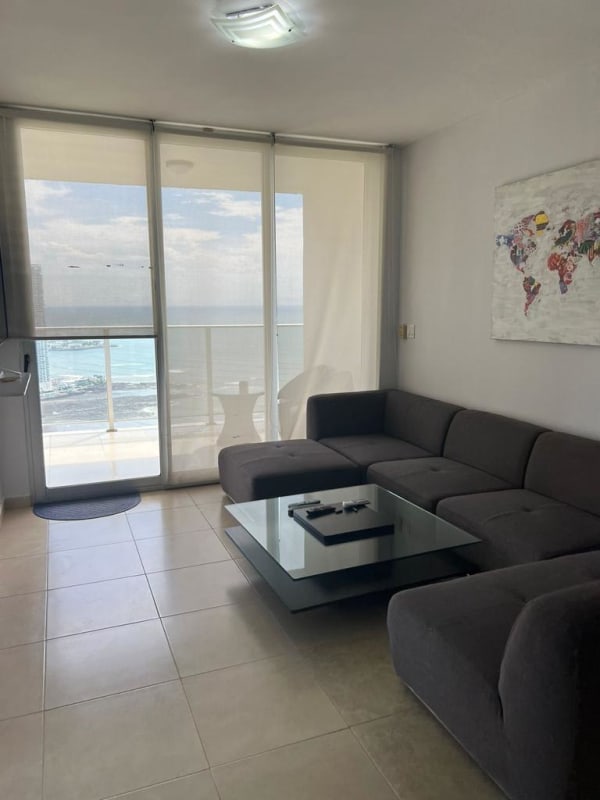 Elegant master bedroom fully furnished, ocean view, large window in PH BICSA Panama City