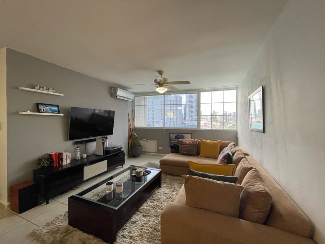 Bathroom with glass shower, pedestal sink, ceramic tiles in PH San Francisco Bay Panama