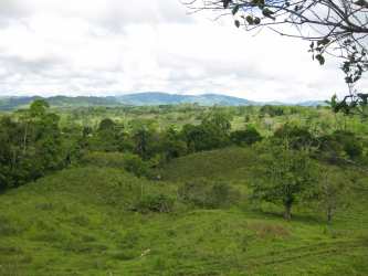 Wide scenic view of rolling hills and mountain backdrop in Bugaba Chiriqui Panama