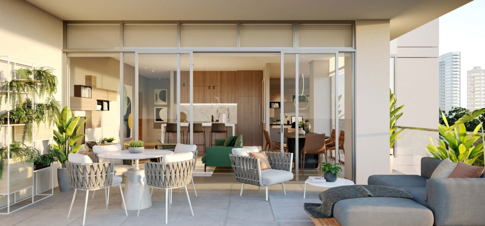 Contemporary kitchen with large island and hex tile backsplash PH Nogal