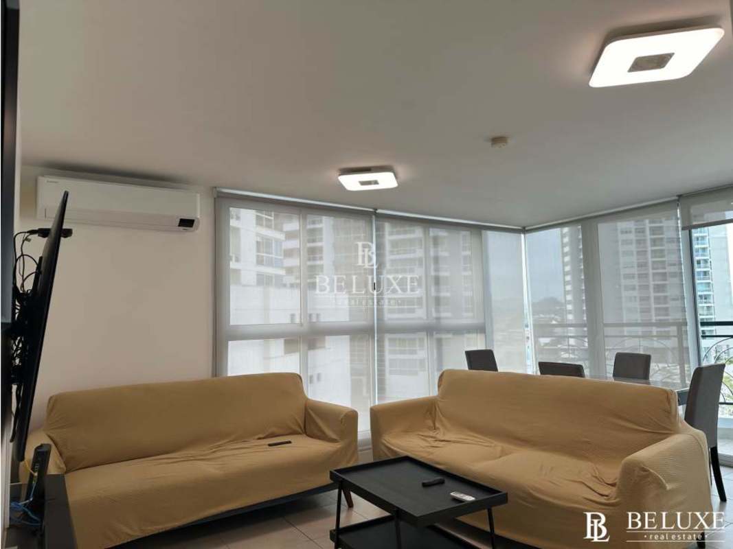 Kitchen with granite countertops, dark cabinets, and appliances in PH Belview Towers Edison Park Panama