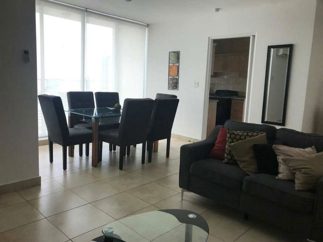 Open living and dining layout with tile flooring at PH ParkView Tower San Francisco Panama City