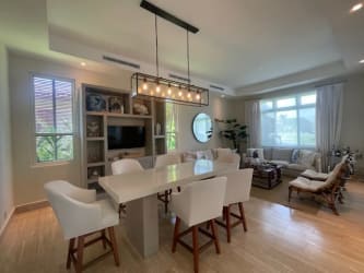 Spacious open dining and living room modern furnishings luxury villa Panama