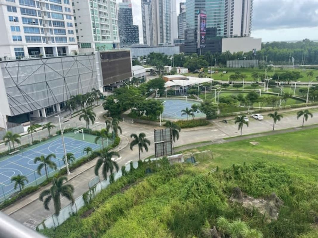 Aerial view of Panama City skyline with coastal Costa del Este near PH Bali luxury condo tower