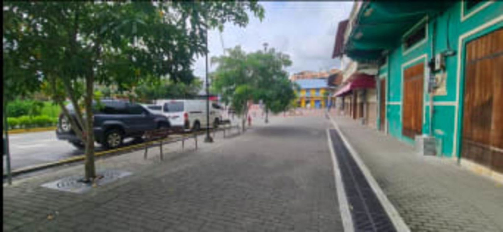 Colorful colonial buildings on street with balconies Casco Viejo Panama