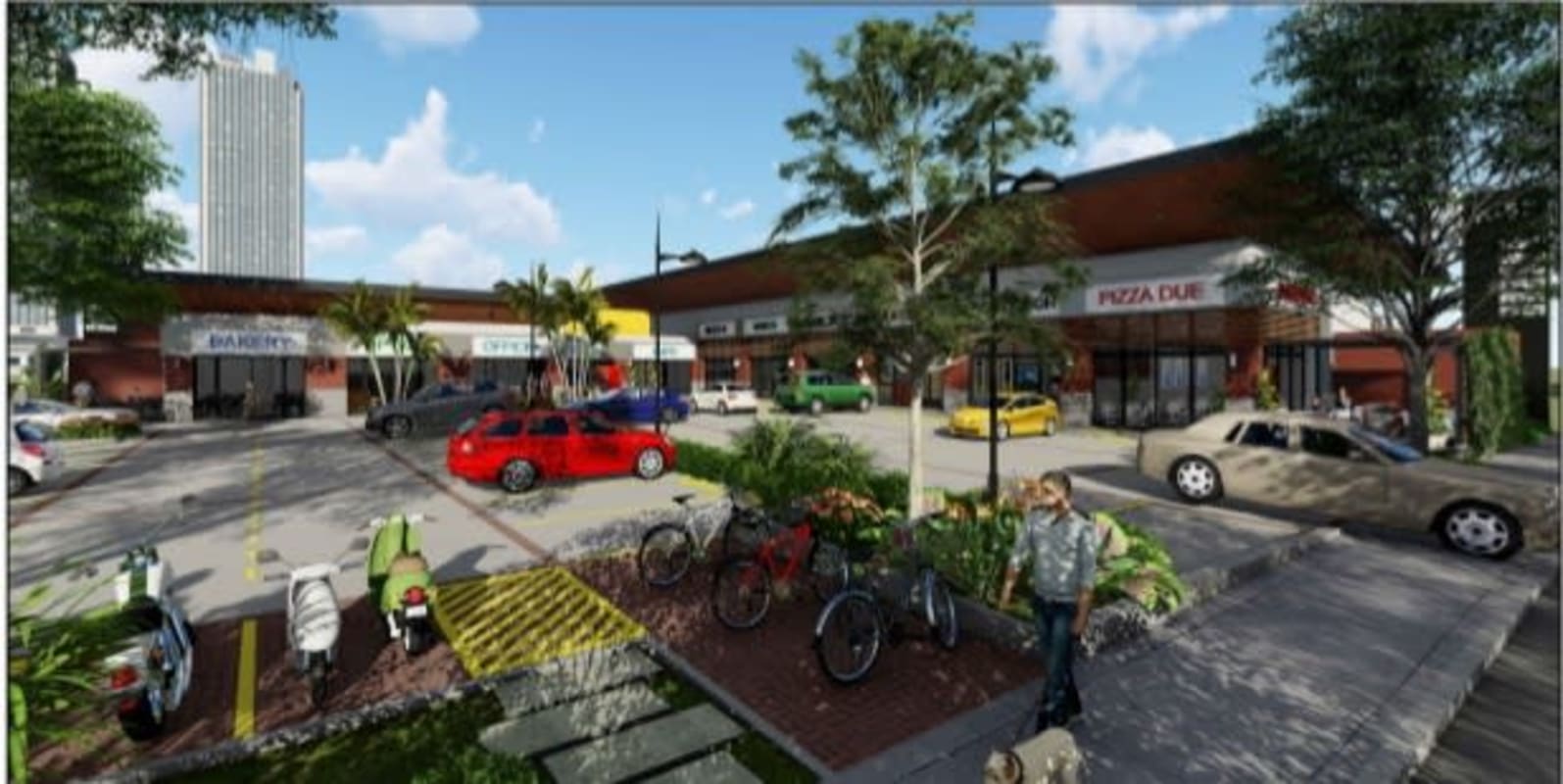 Multiple commercial units and large parking lot in Costa del Este Panama retail shopping center for lease