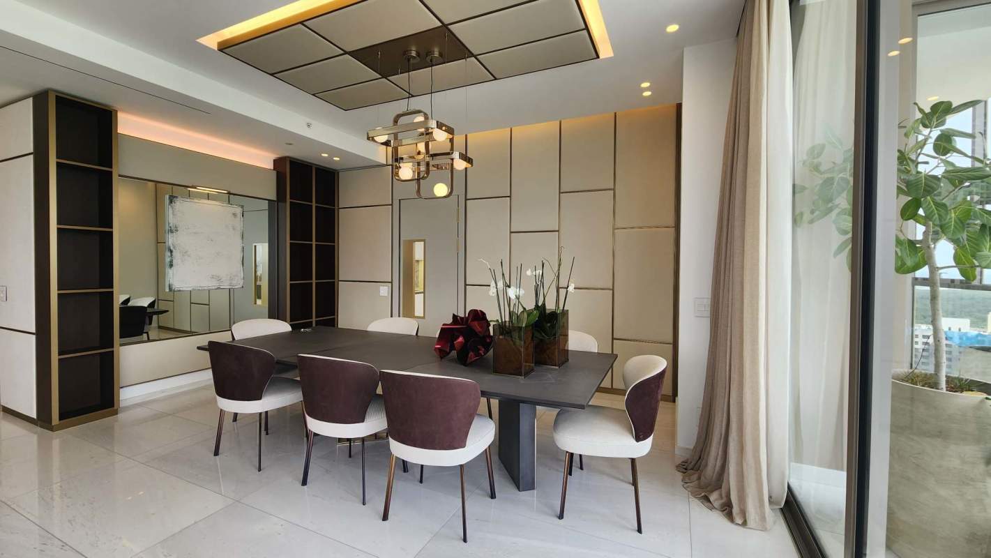 Spacious living room modern design city and golf views La Maison by Fendi Casa Panama