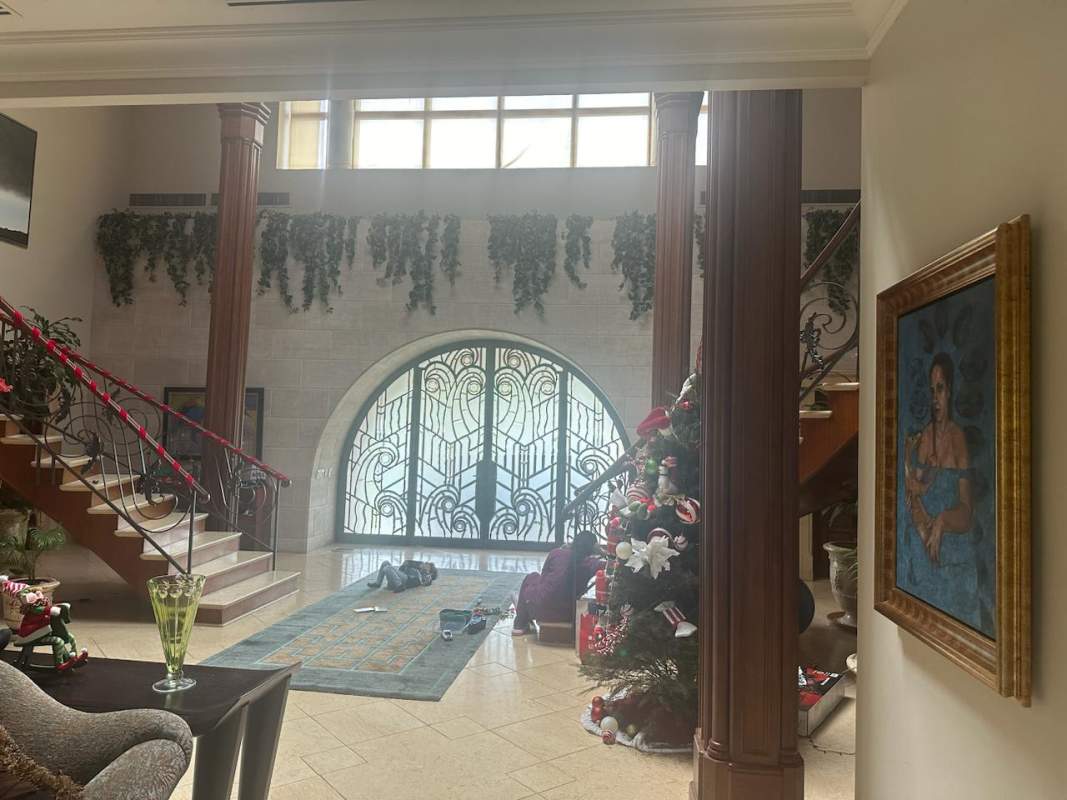 Bathroom with blue mosaic tile modern fixtures luxury villa Panama