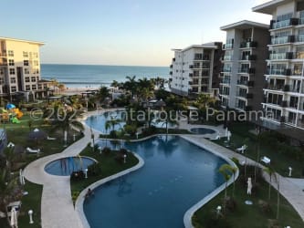 Modern beachfront condominium community with pools and Pacific Ocean view at Playa Caracol Panama