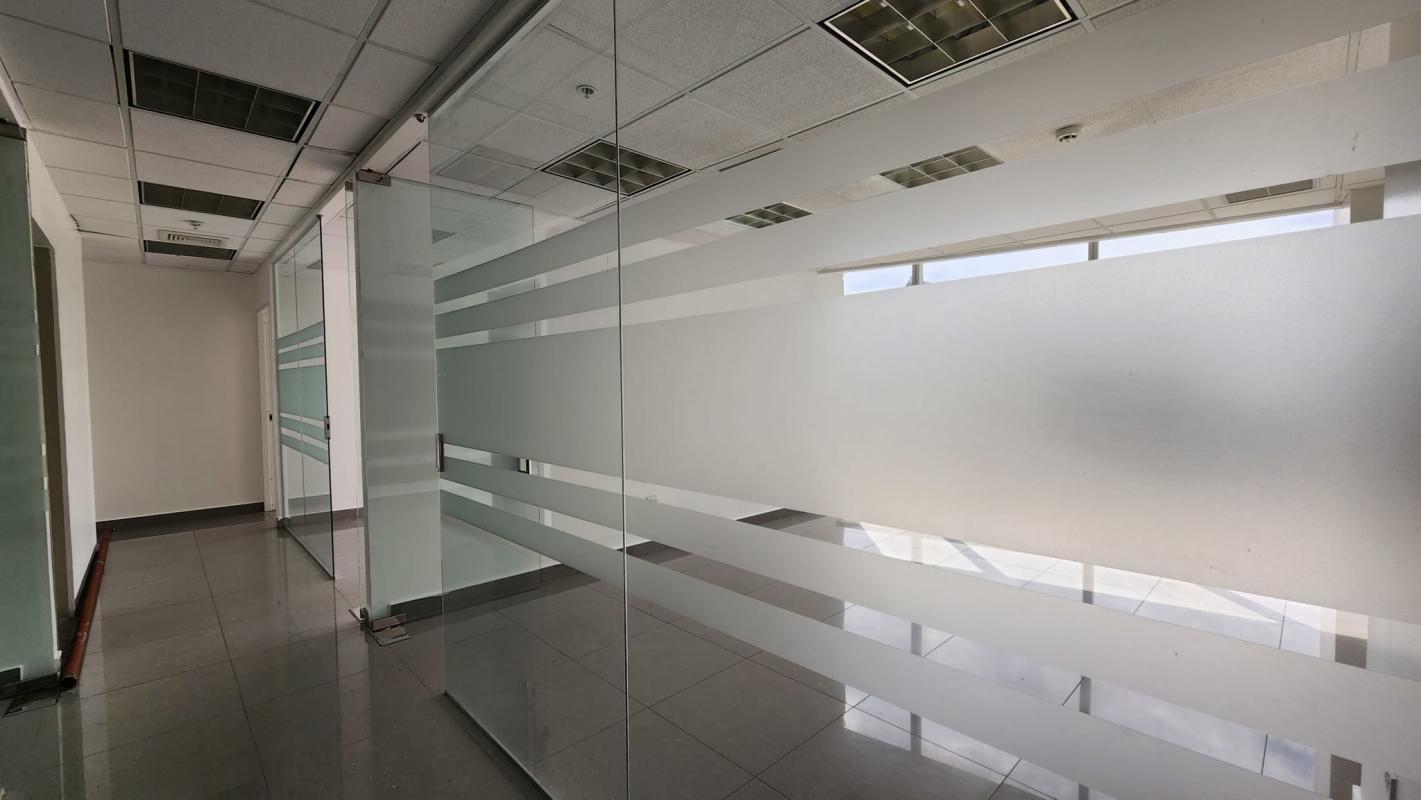 Large empty office with windows showing panoramic Costa del Este skyline Torre Aseguradora Ancón