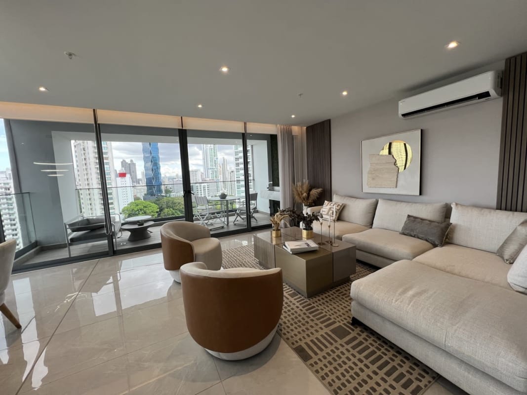 Modern kitchen with granite island, cabinetry, stainless appliances PH Prestige Panama