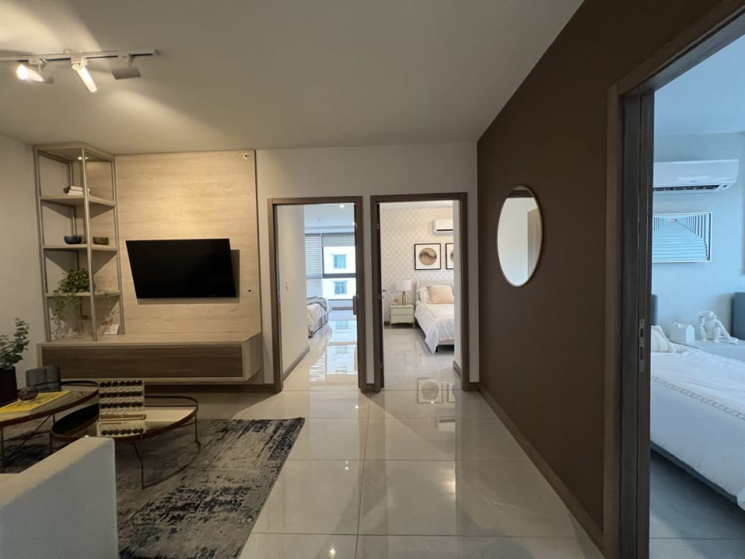 Master bathroom walk-in shower marble finishes luxury condo PH Prestige Panama