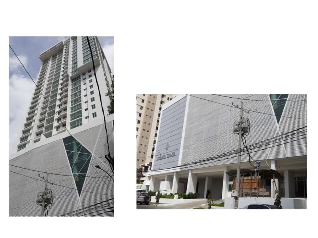 Modern bedroom with tile floors, AC, built-in wardrobe in PH Foresta Tower Panama City