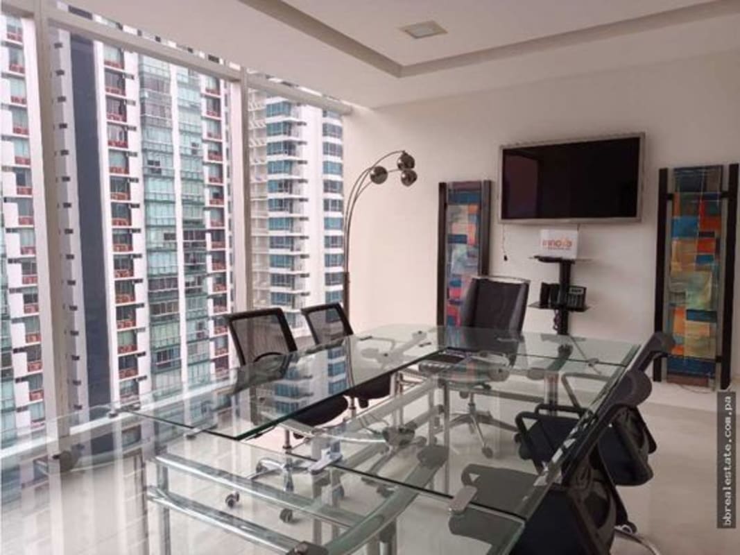 Furnished glass conference room with panoramic city views in Torre Ancón Costa del Este Panama