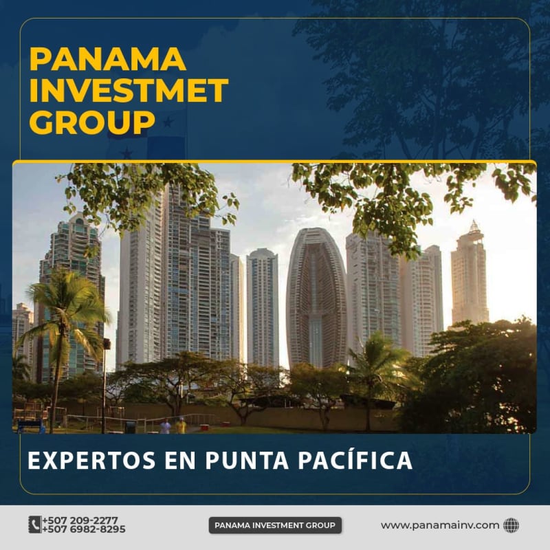 Urban skyline with glass skyscrapers and palm-lined avenue in Panama City Panama