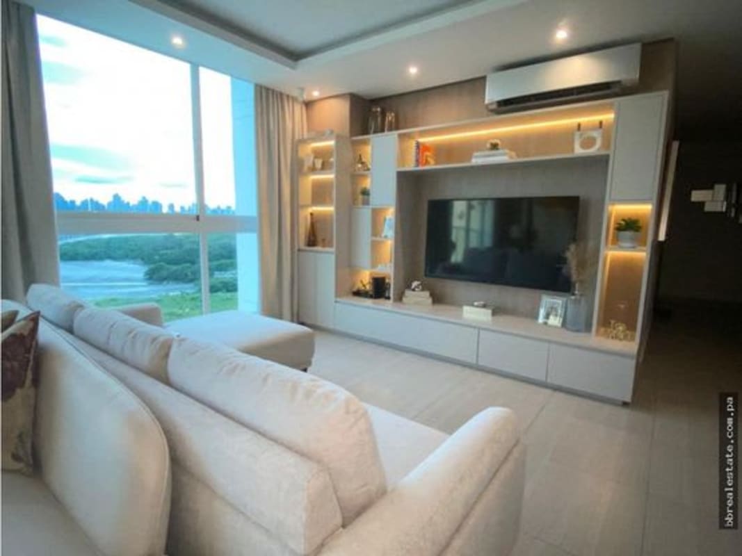 Luxury living room with panoramic ocean views at PH Asia Costa del Este