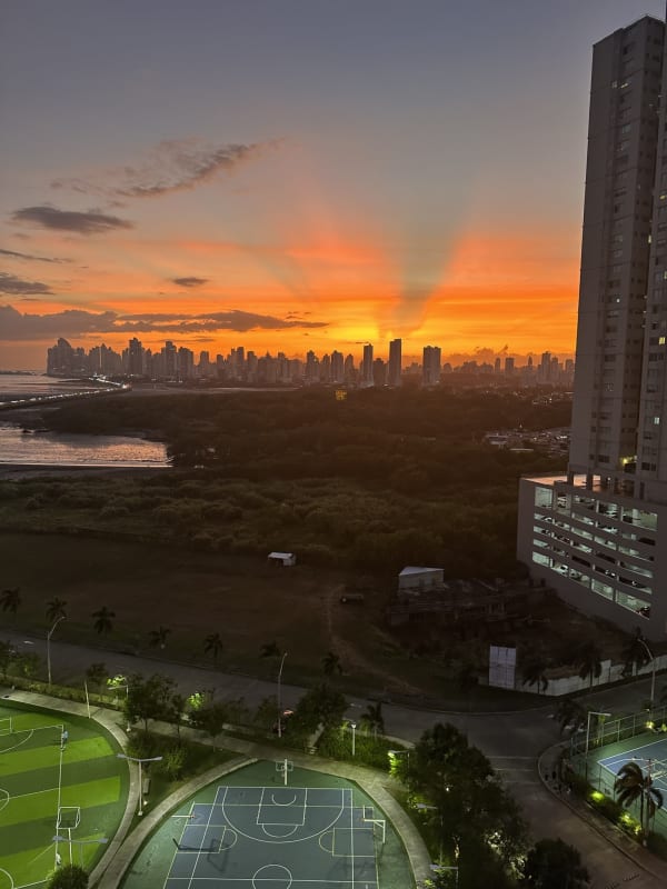 Dining room in luxury PH Asia apartment with panoramic ocean views in Costa del Este Panama