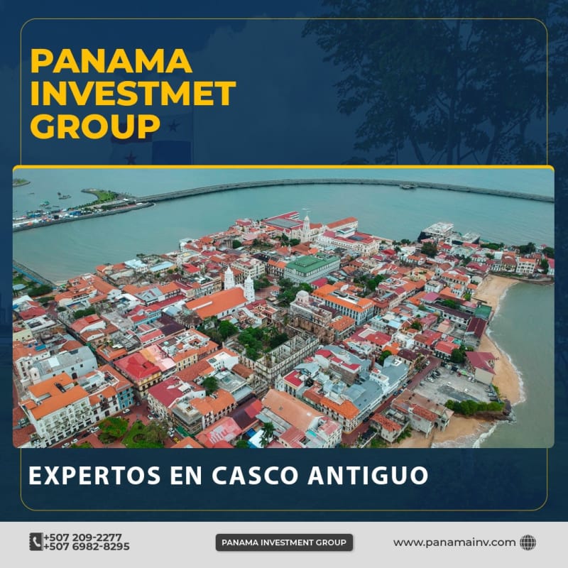 Aerial of Casco Viejo historic district Panama City by coast with colonial buildings and narrow streets