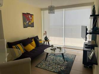 Bedroom with queen bed, AC and ocean views at El Palmar Residences Panama