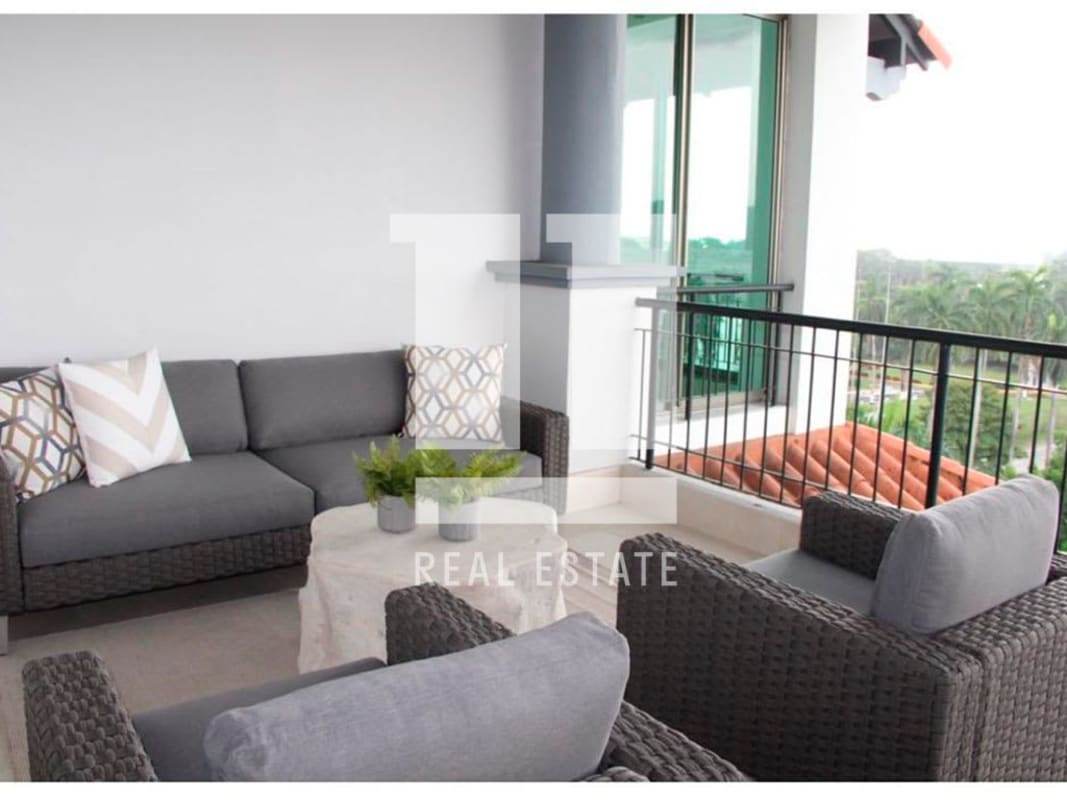 Contemporary kitchen with granite countertops, stainless appliances, and large window Altos de Amador Panama