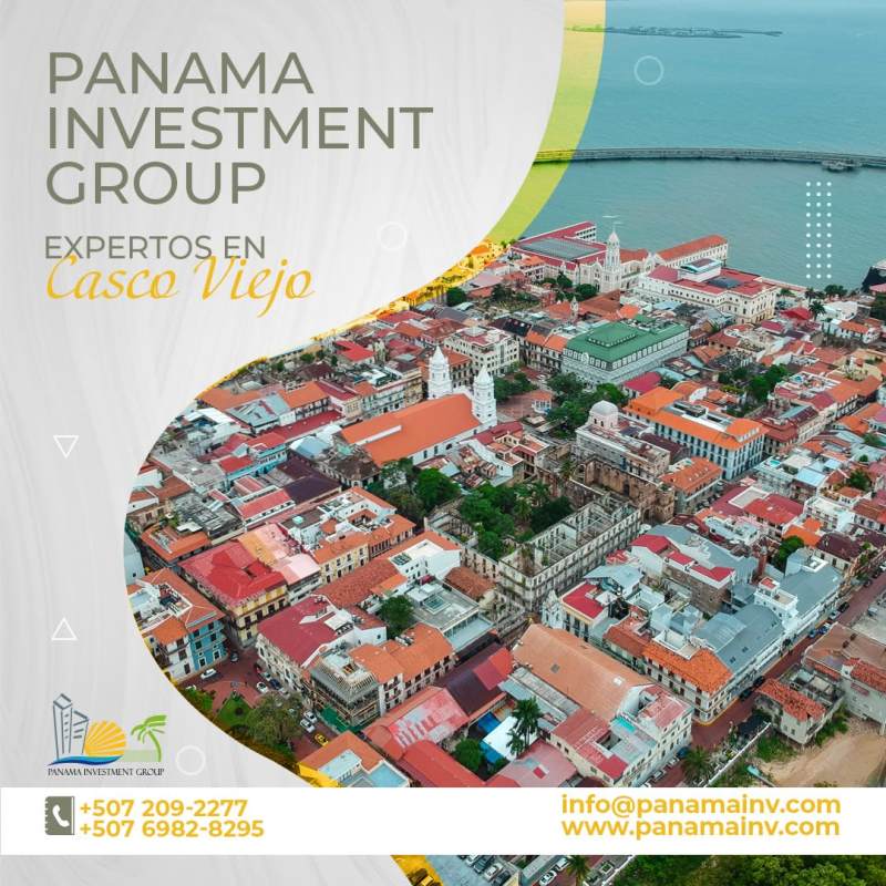Panama Casco Viejo colonial architecture with red tile roofs waterfront aerial