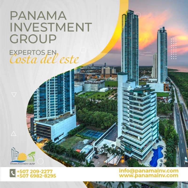 Modern tall buildings skyline at night waterfront Punta Pacifica Panama