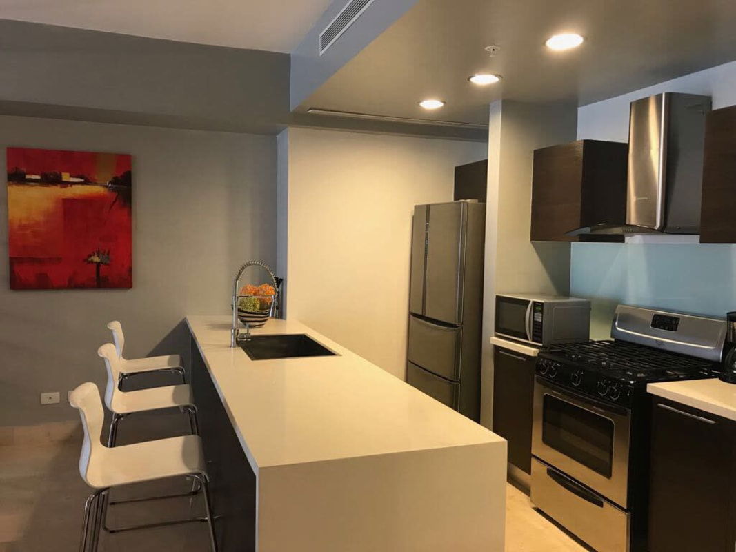 Contemporary luxury kitchen with island, stainless appliances at PH Arts & Yoo Panama
