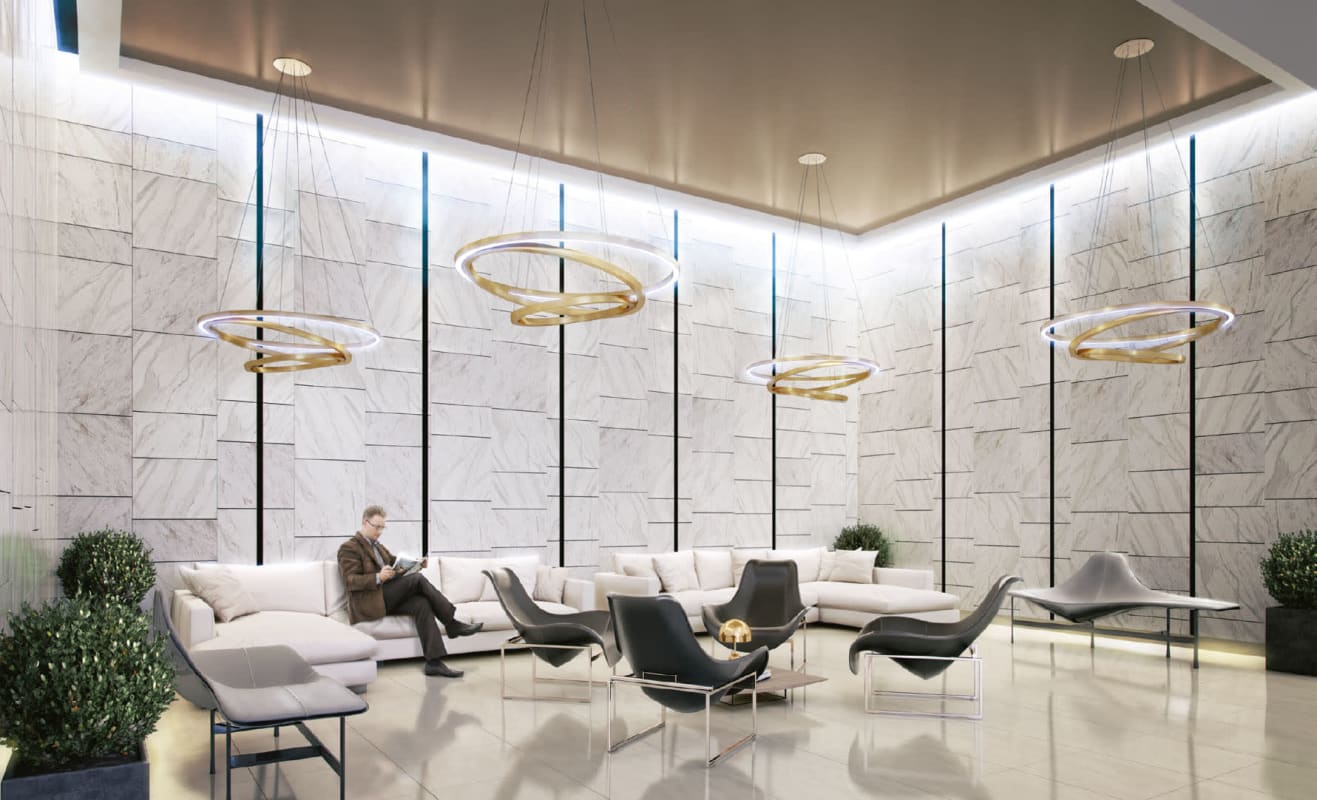 Semi-Olympic swimming pool deck of PH Van Gogh tower with skyline backdrop El Cangrejo Panama City