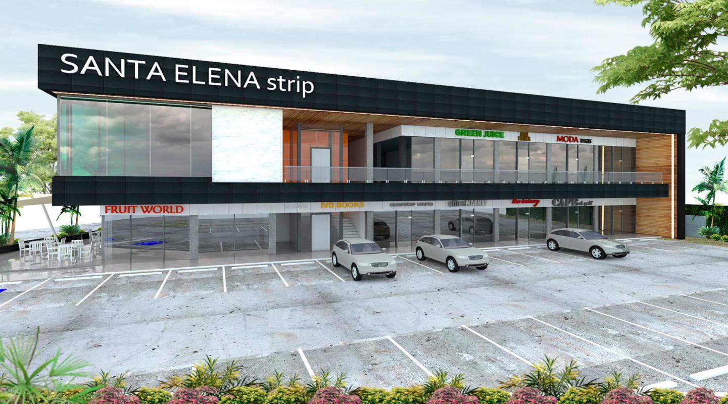 Modern commercial retail strip mall with tropical landscaping in Panama City Plaza Santa Elena