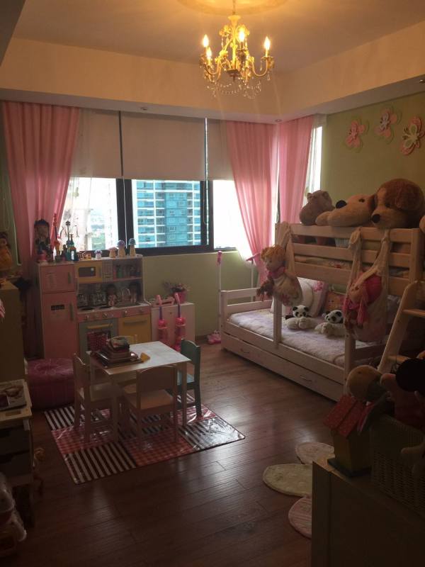 Colorful children's room with city view window in PH Panama Bay Costa del Este Panama