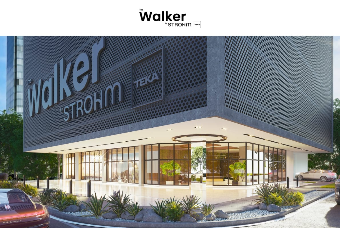 Modern glass facade of The Walker high-rise on Avenida Balboa Panama City