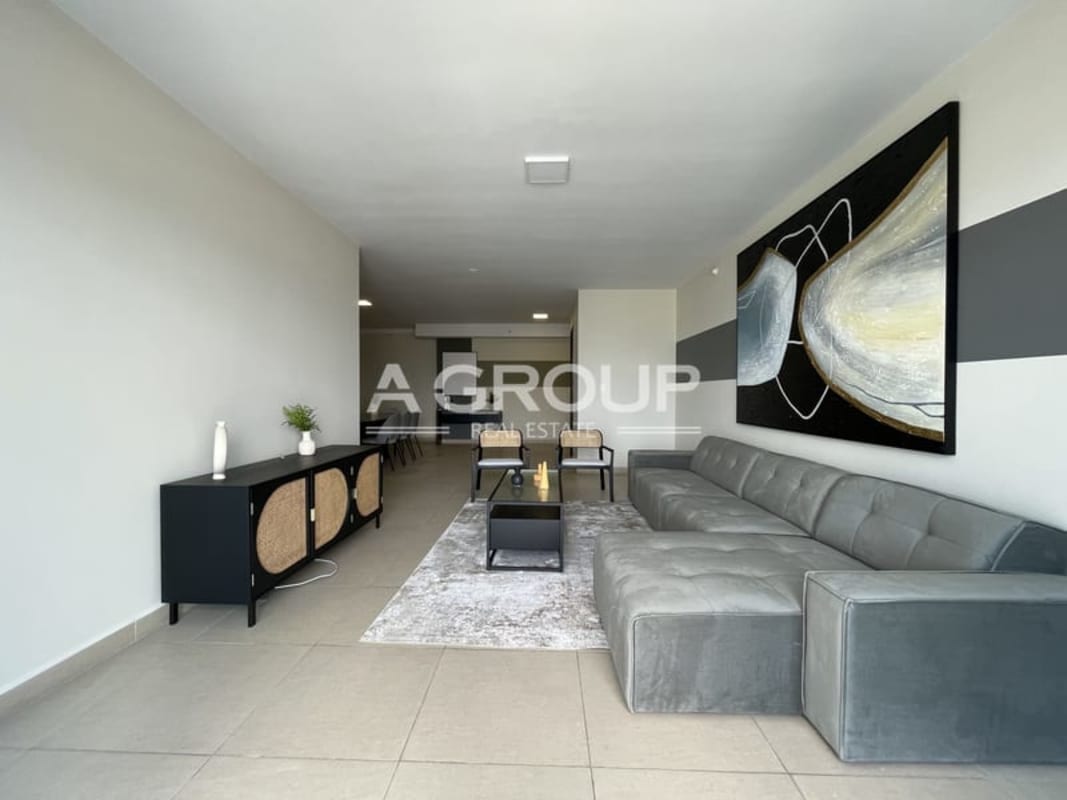 Secondary bedroom with large window, air conditioner, city view in PH Country Club Costa del Este