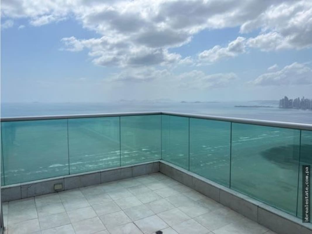 Large luxury living room with sea view, marble floors, panoramic windows at PH Ocean Two Costa del Este