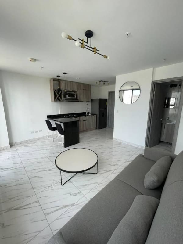 Bright furnished living room with AC, tile floors at PH Dynasty Panama City