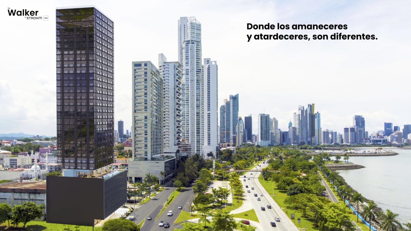 Modern high-rise The Walker on Avenida Balboa with ocean and city skyline view Panama City