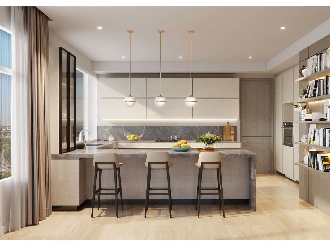 Contemporary bathroom with marble double sink PH Celeste Santa María Panama