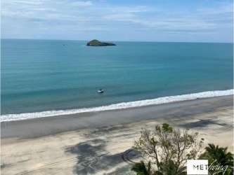 Pacific ocean view from beachfront land with island in background Farallon Panama