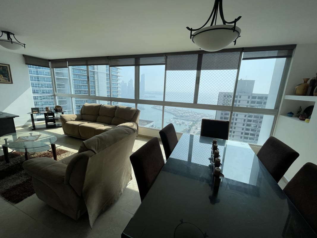 Modern bathroom with glass-enclosed shower marble vanity PH South Beach Avenida Balboa Panama