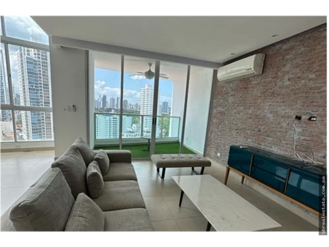 Loft living room exposed brick PH Park Loft Panama City