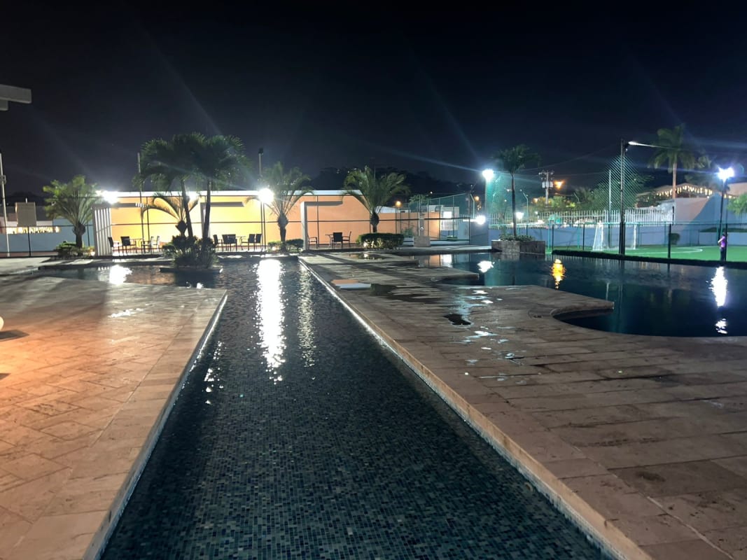 Swimming pool sports tennis area night lit PH Alpes Brisas Panama